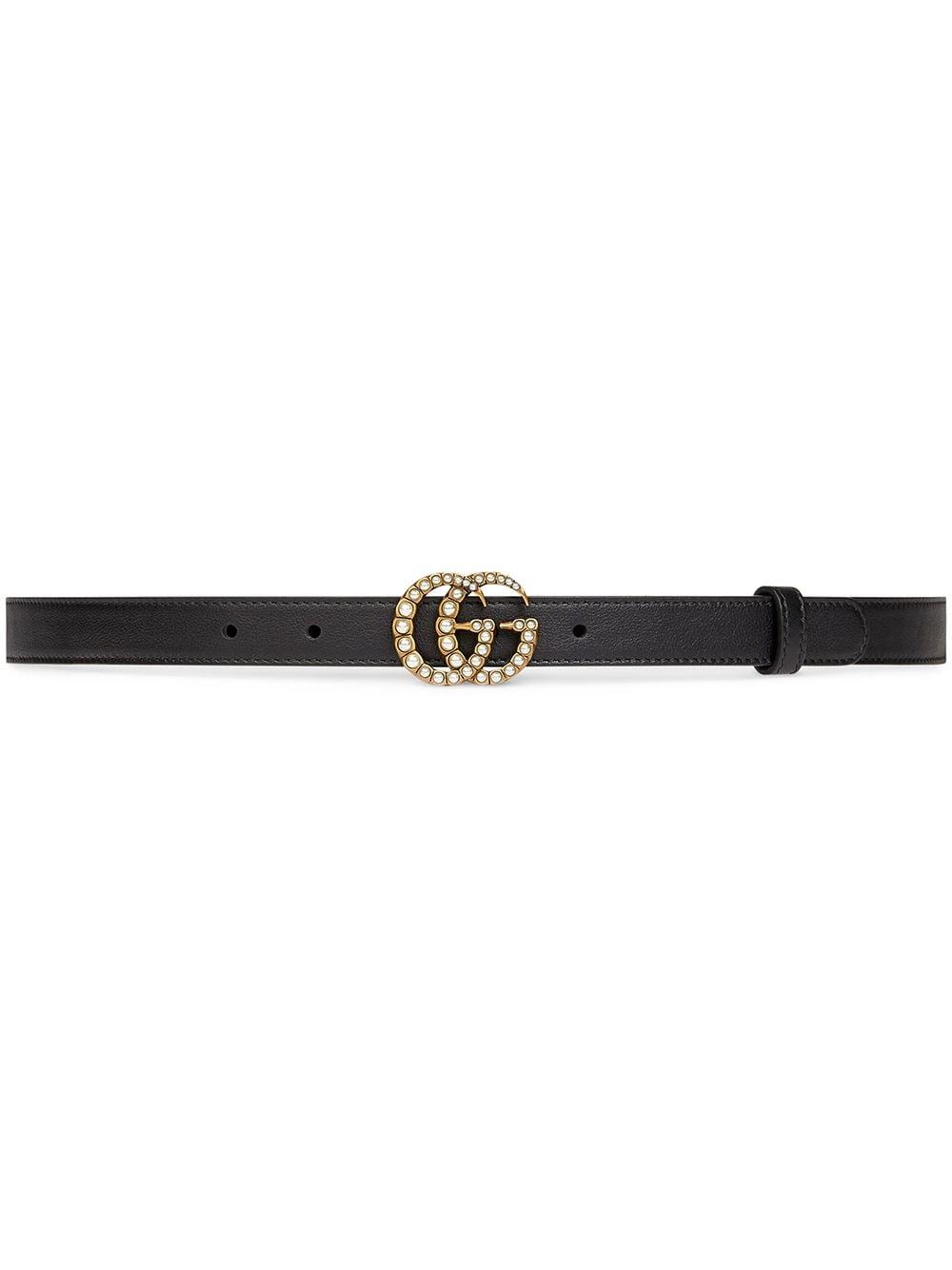 Gucci Leather Belt With Pearl Double G Buckle in Black - Save 63% | Lyst
