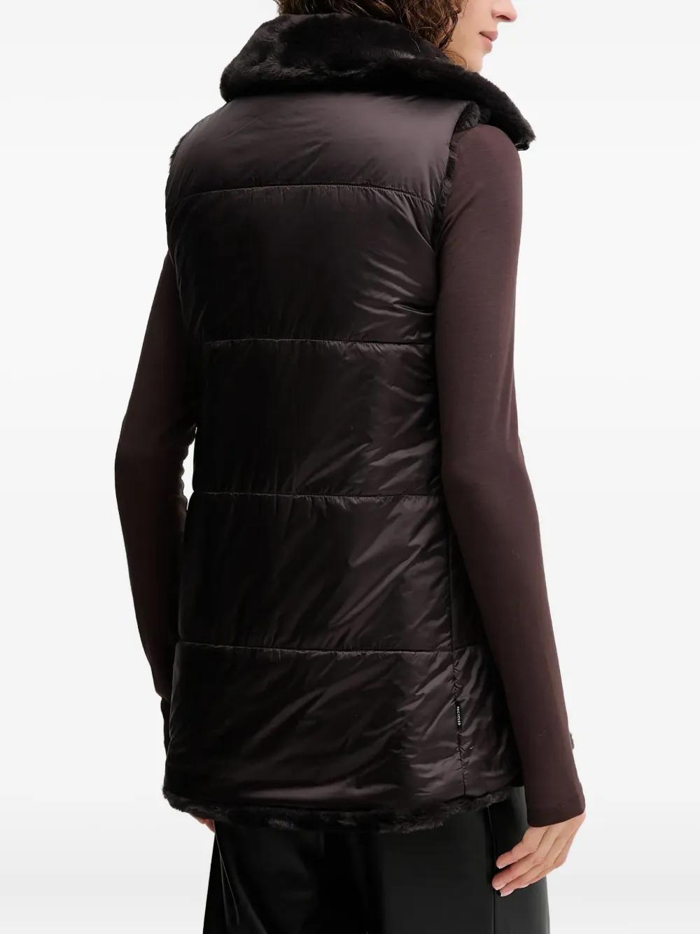 Gilet Sans Manches En Fausse Fourrure Et Cuir Synthétique Pour Femme - Col En V Doublé - Automne/Hiver