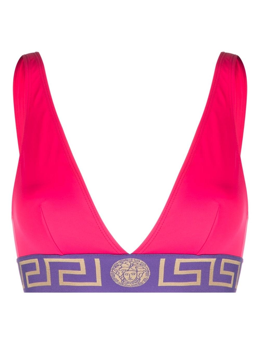 Versace Greca Triangle Bikini Top in Pink | Lyst