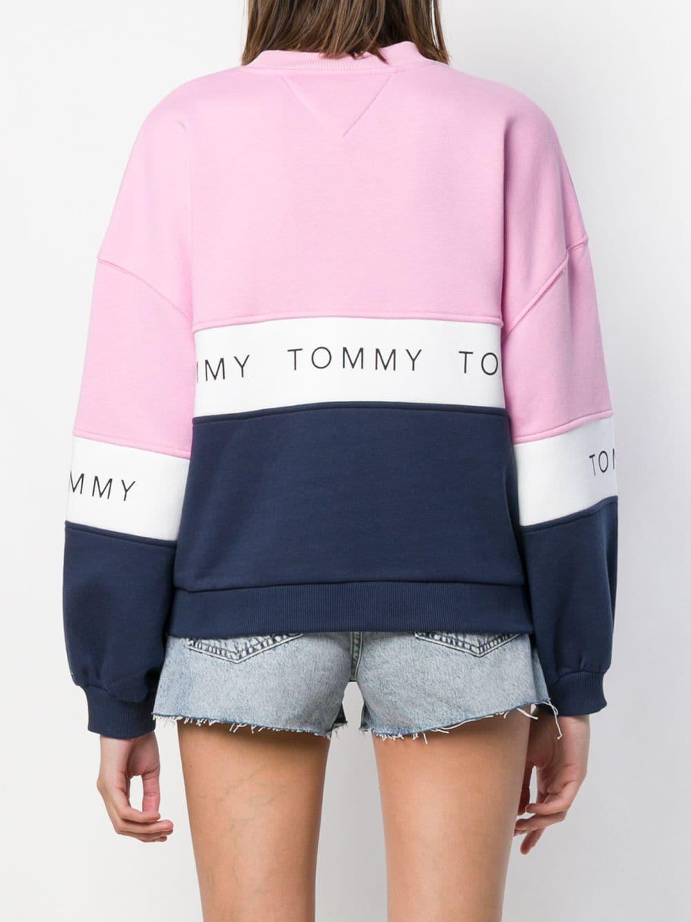 Tommy Hilfiger Cotton Colour Block Sweatshirt Pink - Lyst