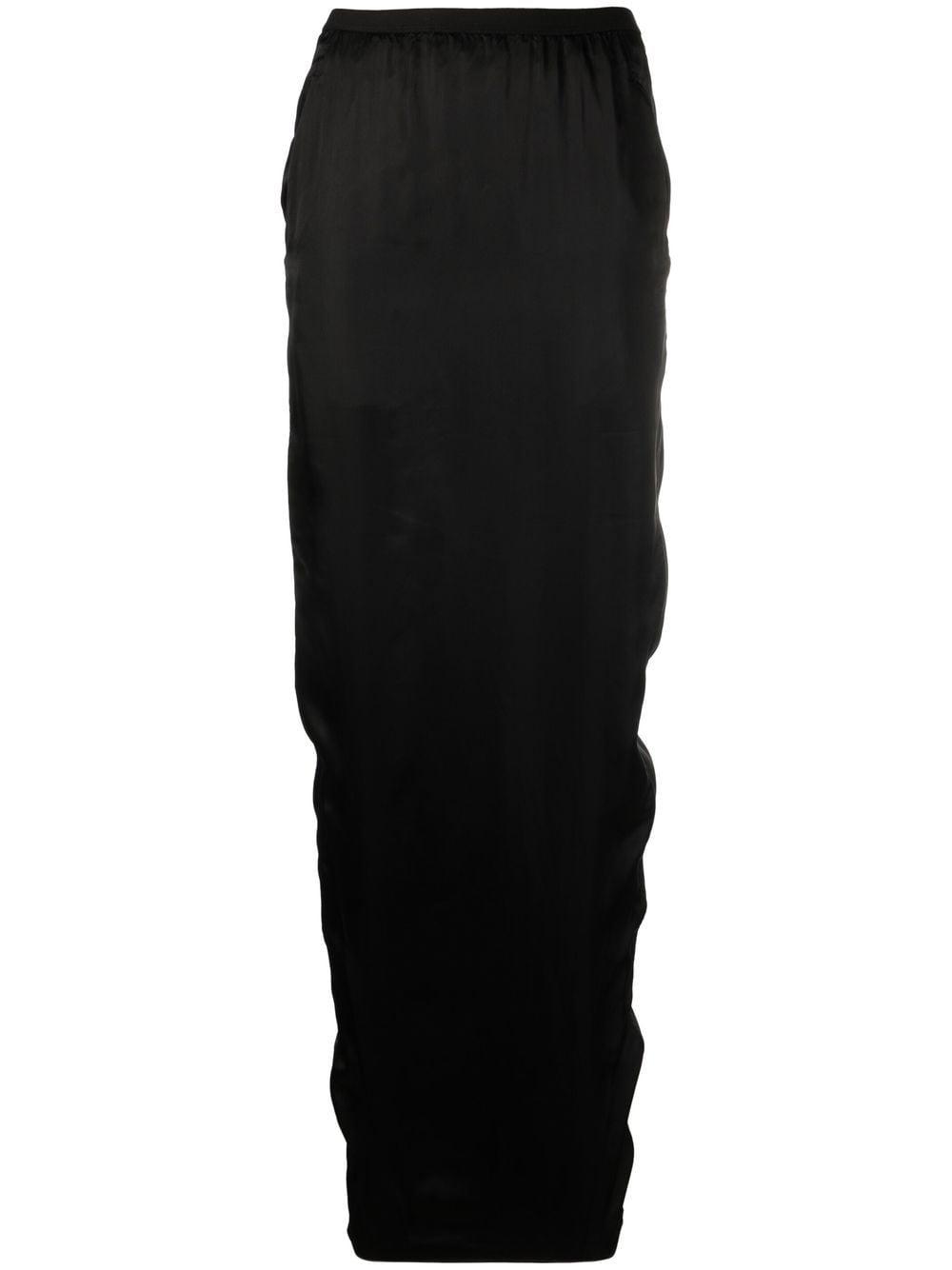 Rick Owens Pillar Long Draped Satin Skirt in Black | Lyst