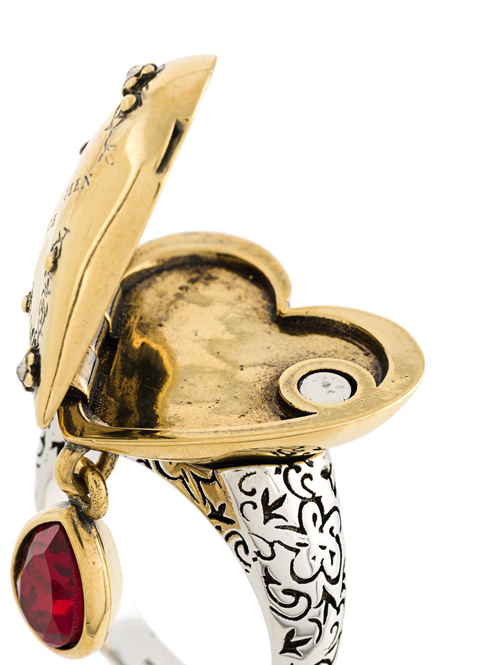 Alexander McQueen Heart Locket Ring in Metallic | Lyst