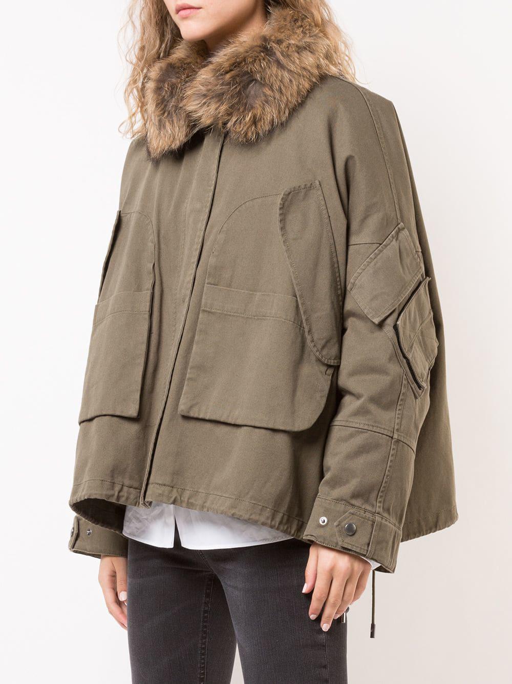 Army by Yves Salomon Cotton Cropped Parka Coat in Green | Lyst
