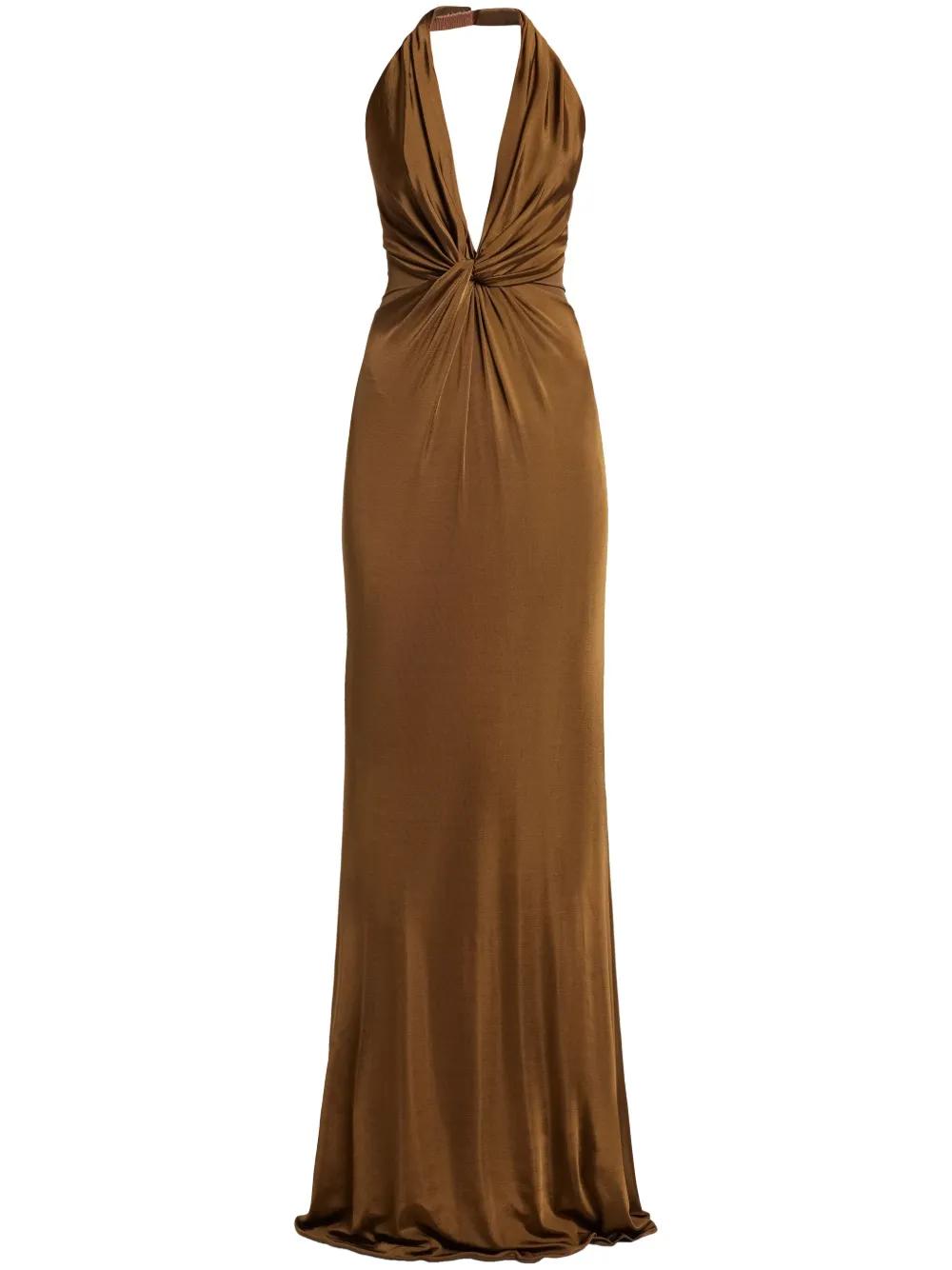 Tom Ford Knot-Detail Evening Dress in Brown | Lyst Tom Ford Knot-Detail Evening Dress in Brown | Lyst