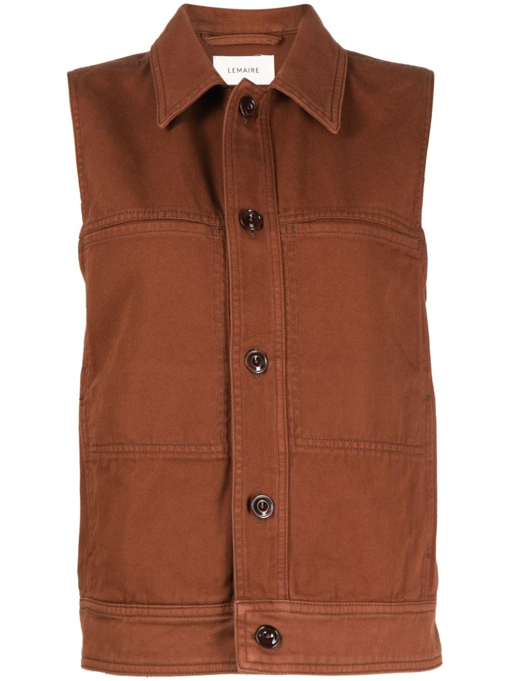 Lemaire Buttonup Denim Vest in Brown Lyst
