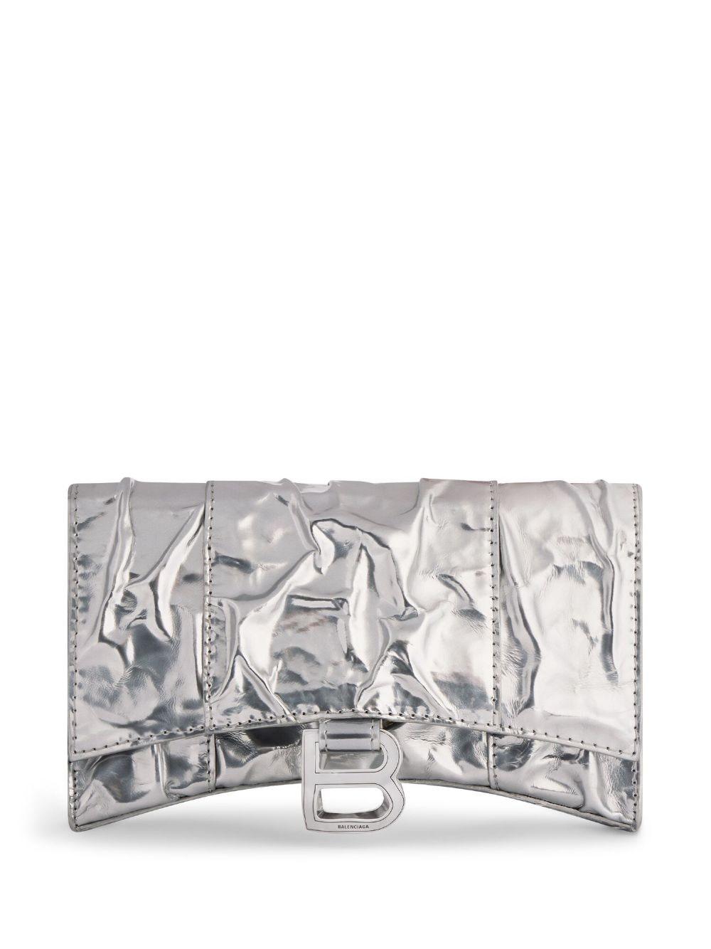 Balenciaga Hourglass crocodile-effect Chain Wallet - Silver