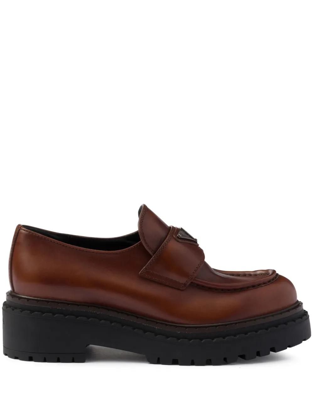 Prada 55Mm Leather Loafers in Brown | Lyst