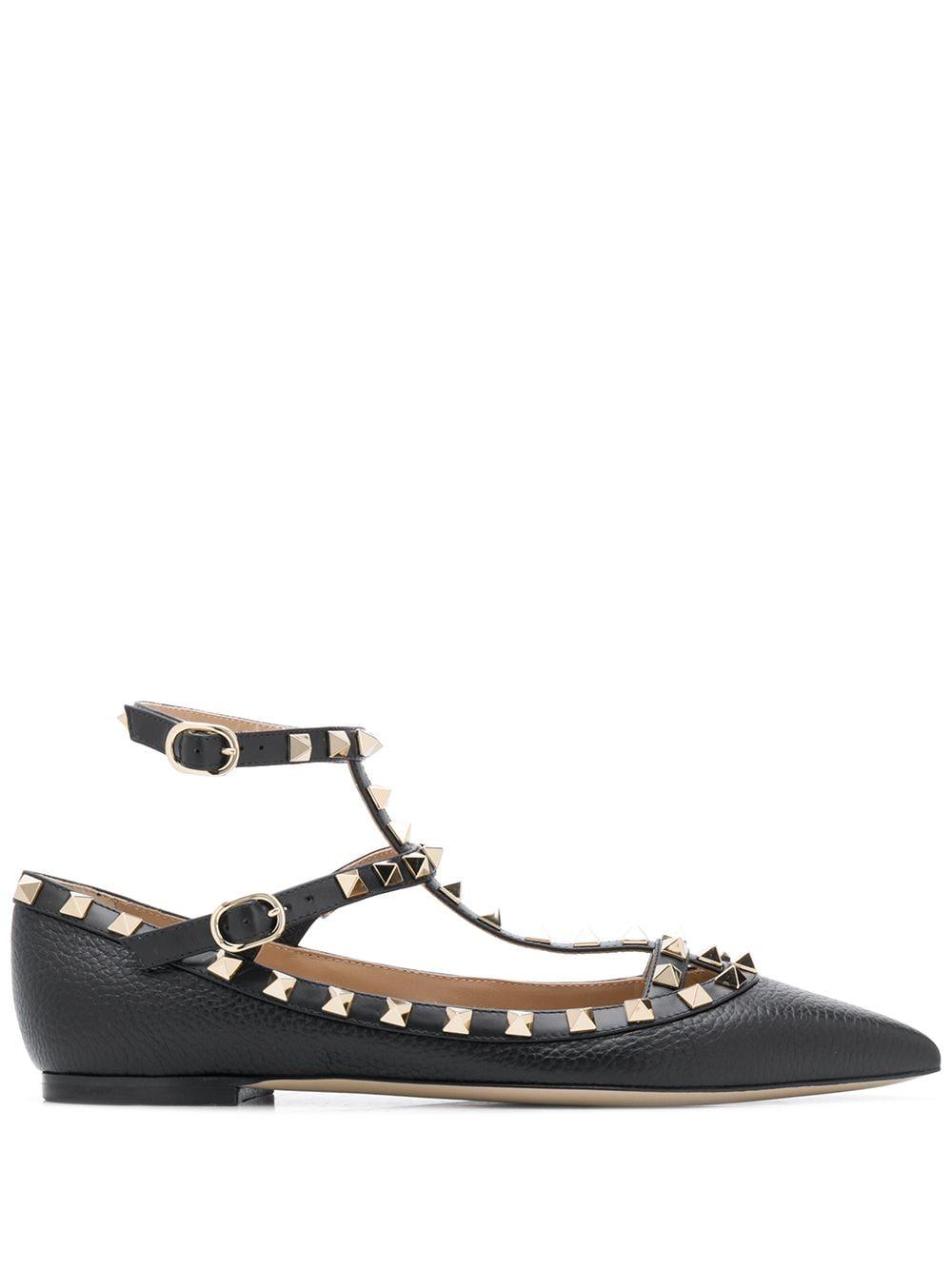 Valentino Garavani Leather Rockstud Point-toe Ballerina Flats in Black ...