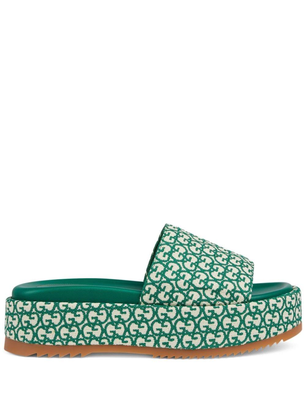 Gucci Interlocking G Platform Slides in Green | Lyst