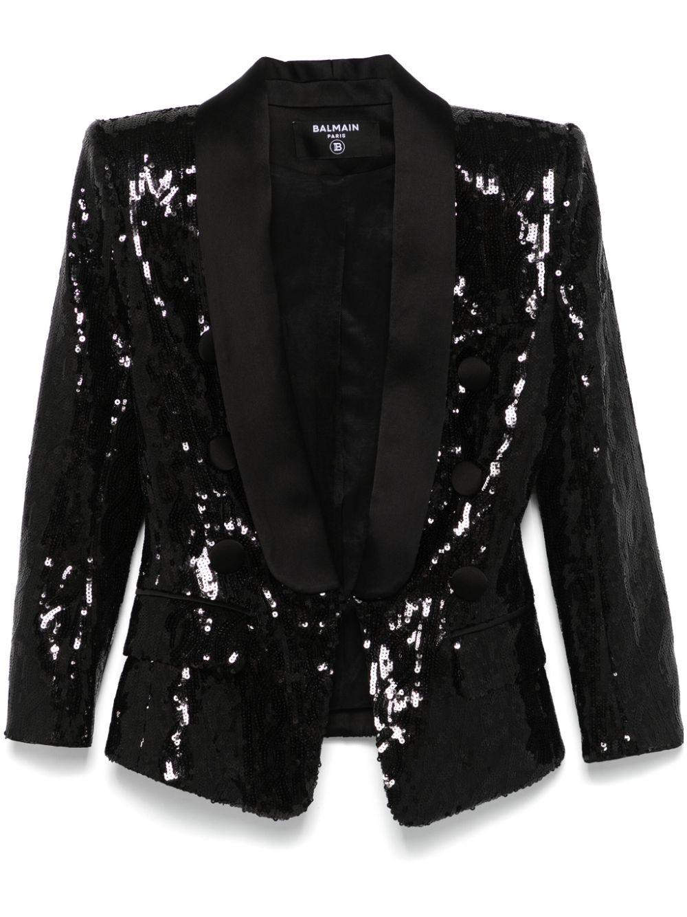 Balmain レディース ブラック スパンコール ジャケット ジャケット