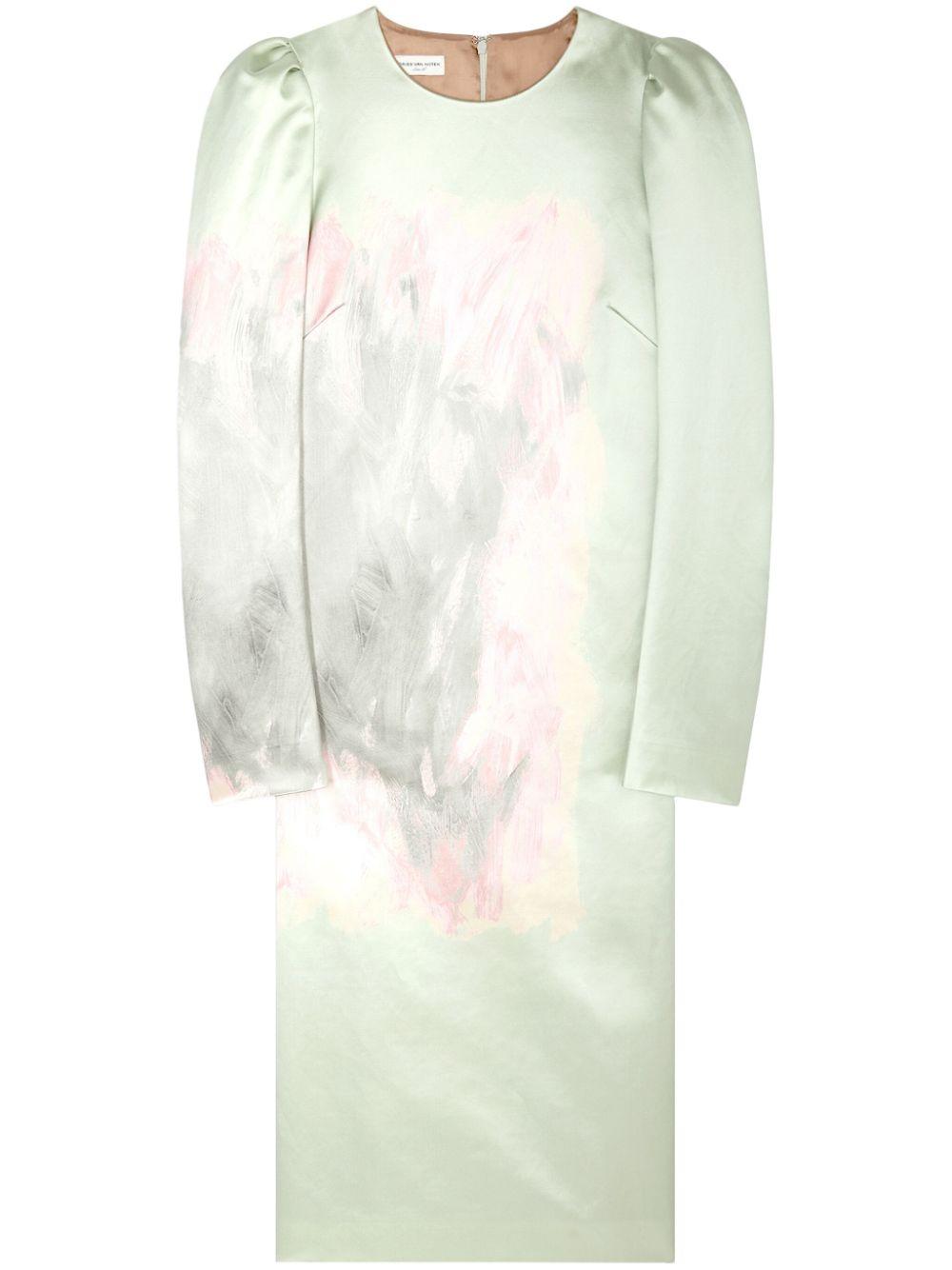Dries Van Noten レディース ホワイト プリント シルクドレス ワンピース
