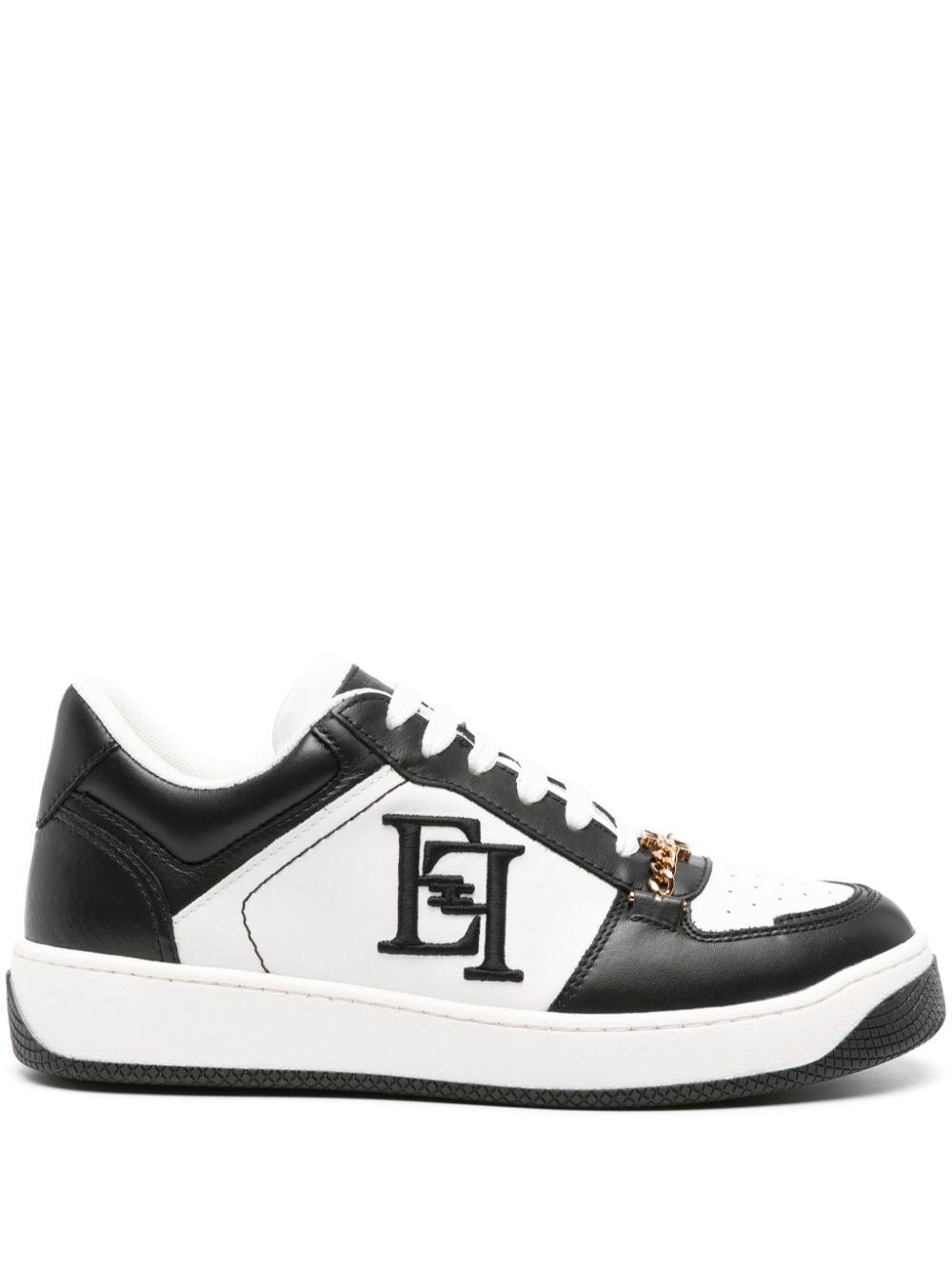 スニーカー ELISABETTA FRANCHI Leather sneakers with logo Elisabetta Franchi Logo-Embroidered Leather Sneakers in