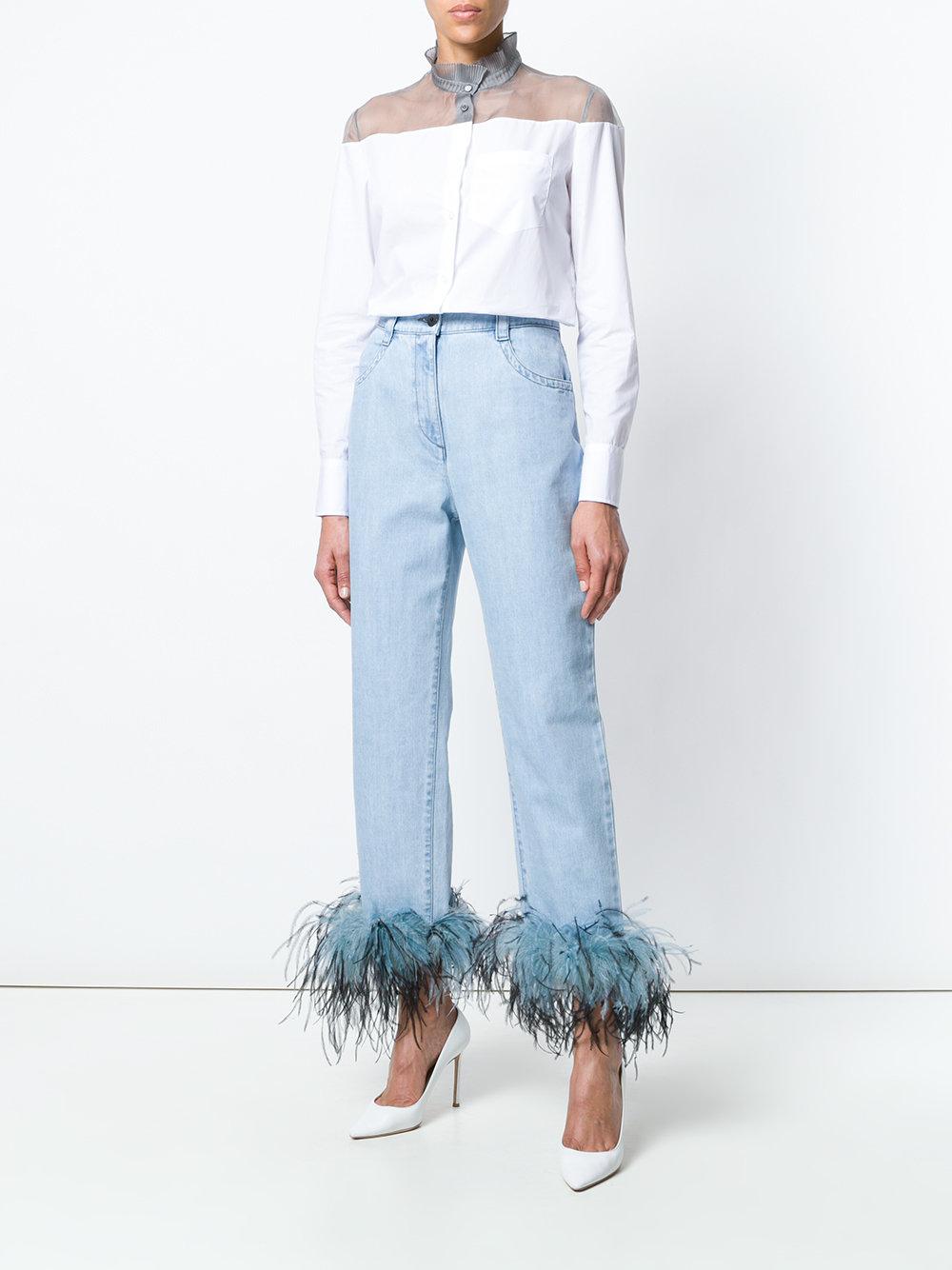 Prada Feather Cuff Jeans in Blue | Lyst