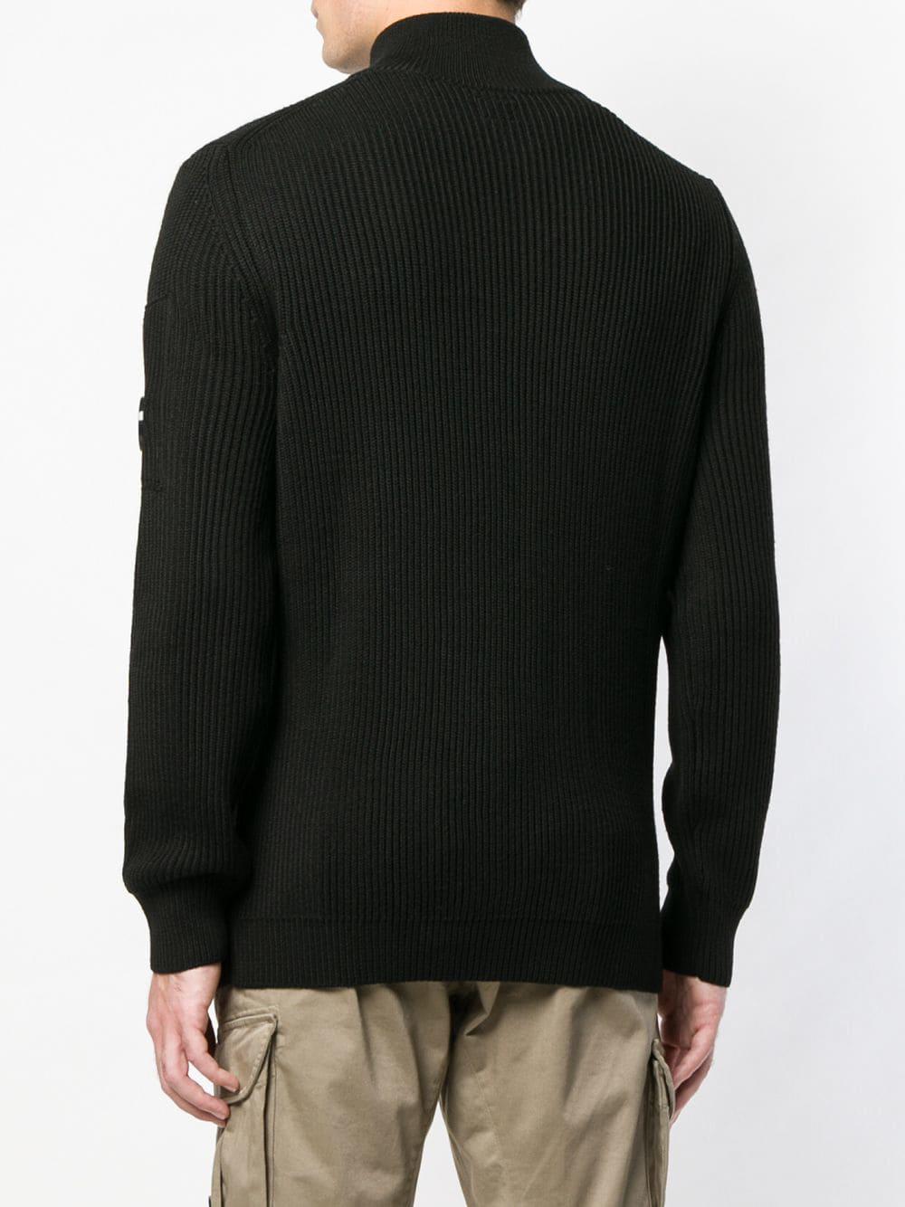 C P Company Wool Zipped Ribbed Jumper in Black for Men - Lyst