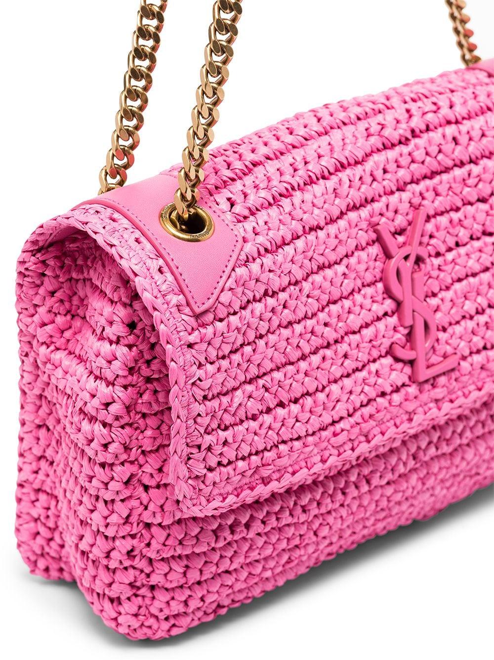 Saint Laurent Niki Raffia Shoulder Bag in Pink | Lyst