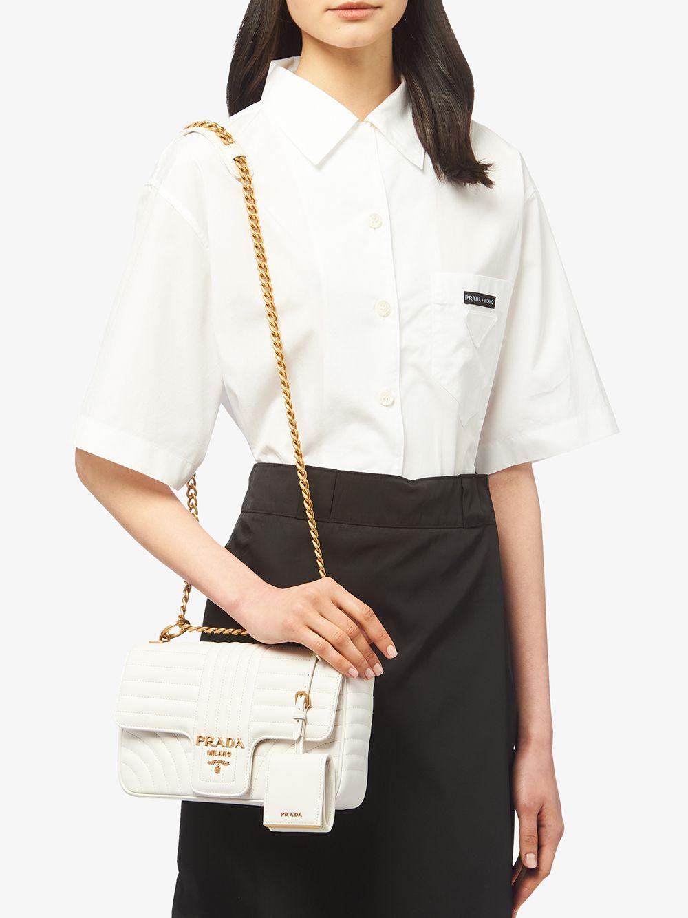 Prada Leather Diagramme Medium Shoulder Bag in White - Lyst