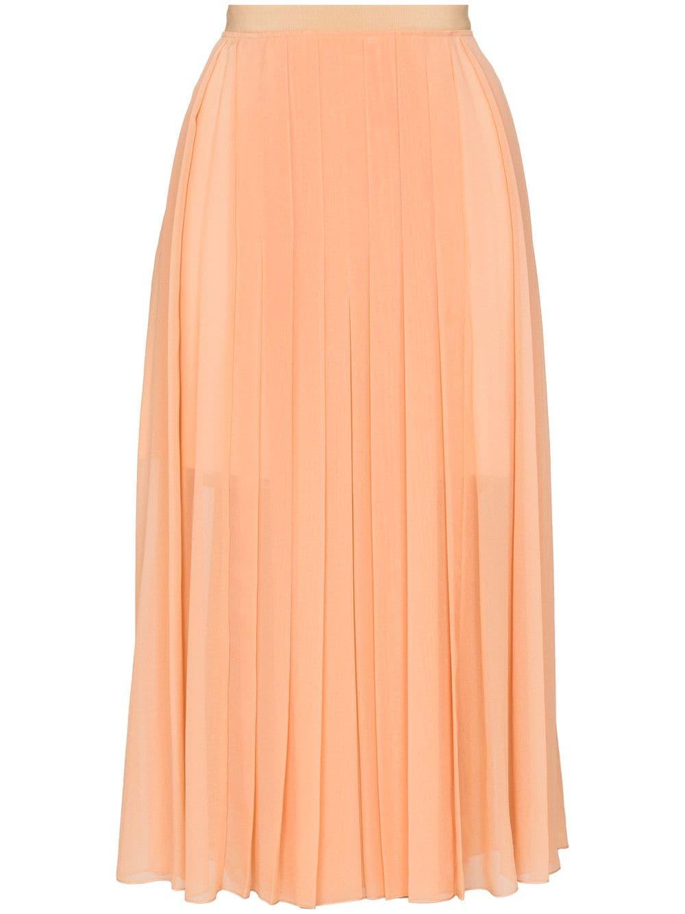 Chloé Semi-sheer Pleated Midi Skirt in Orange | Lyst