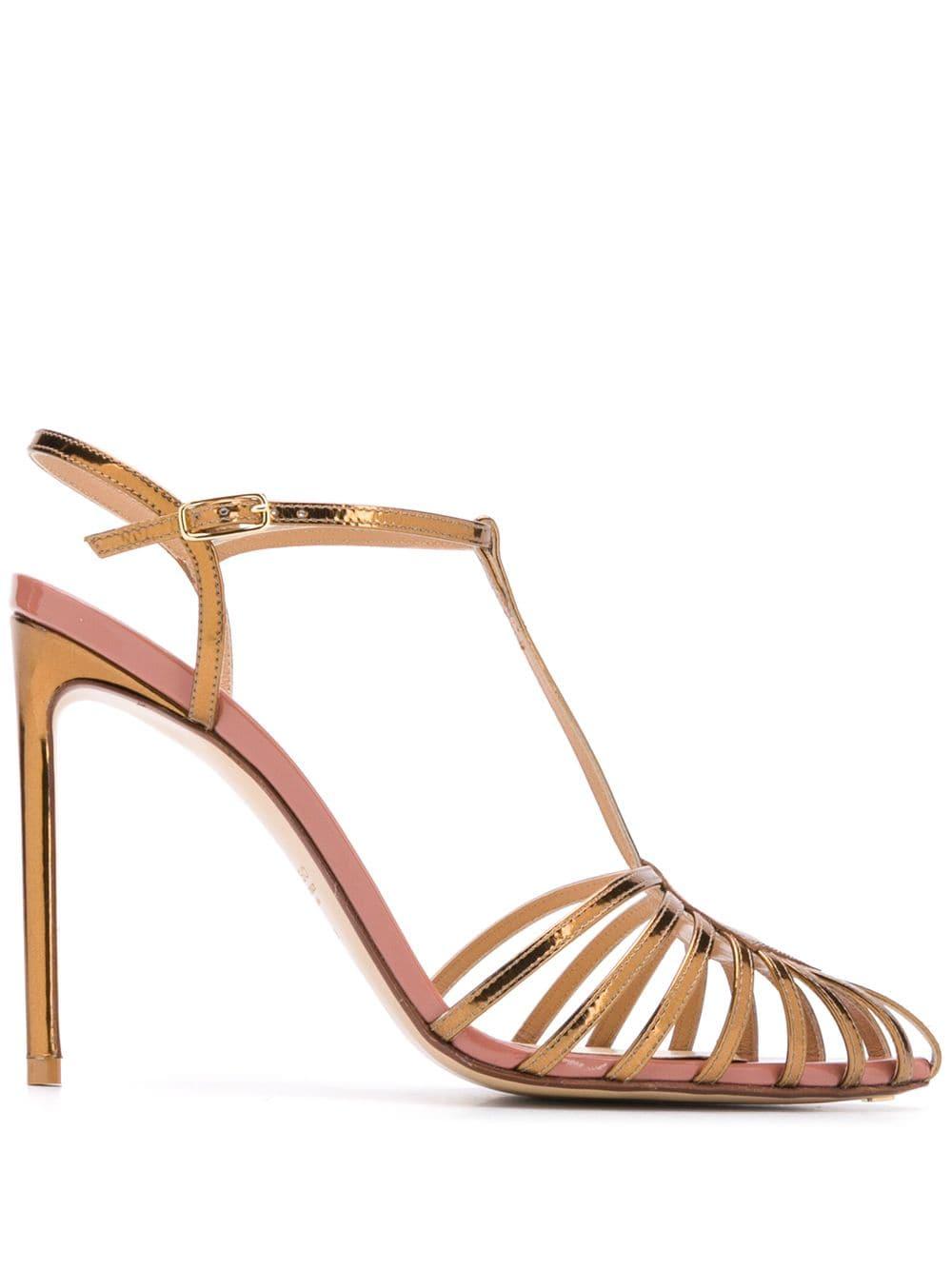 Francesco Russo Caged T-bar Metallic-leather Sandals | Lyst