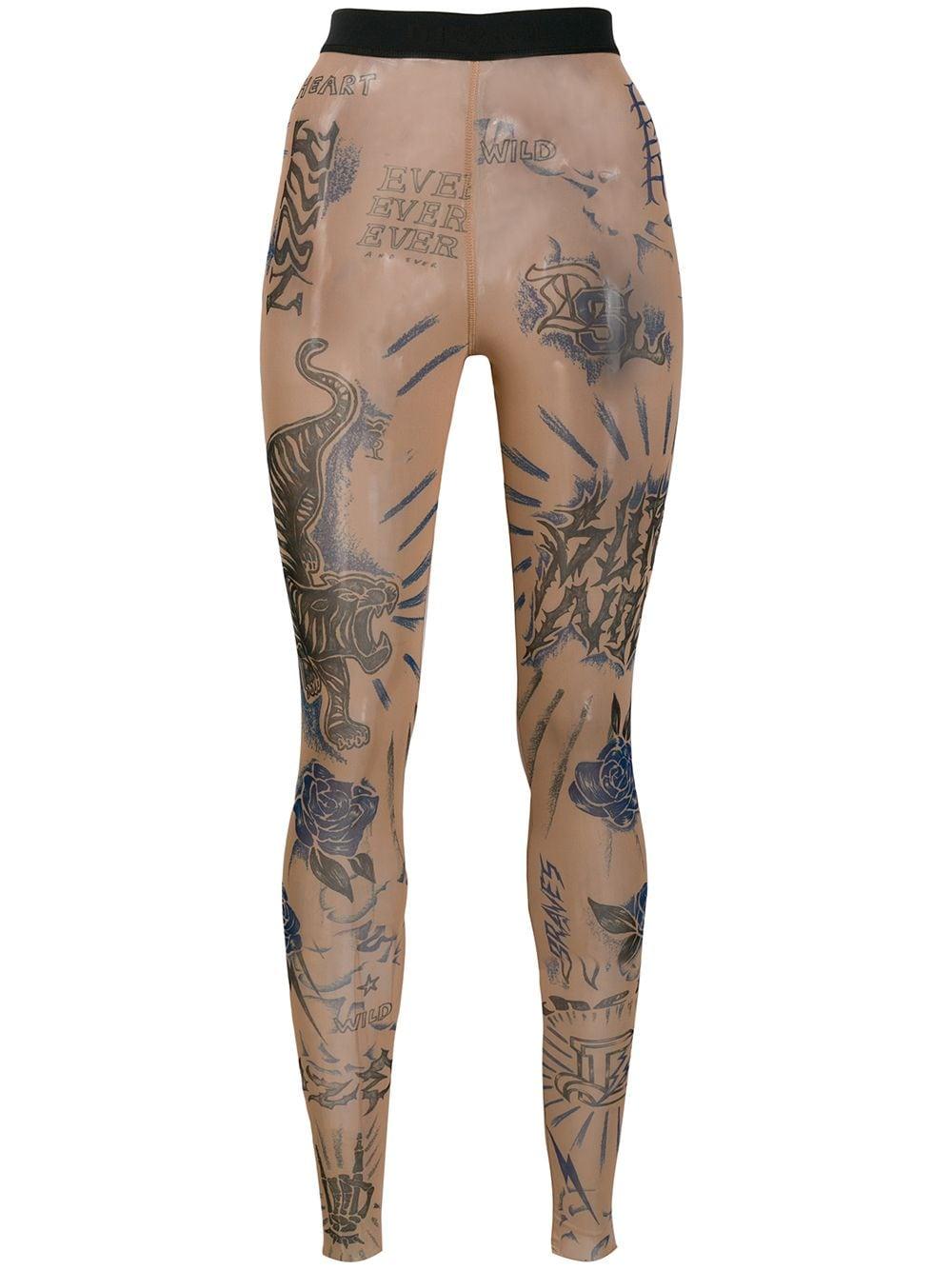 DIESEL Tattoo Print Sheer leggings in Black | Lyst