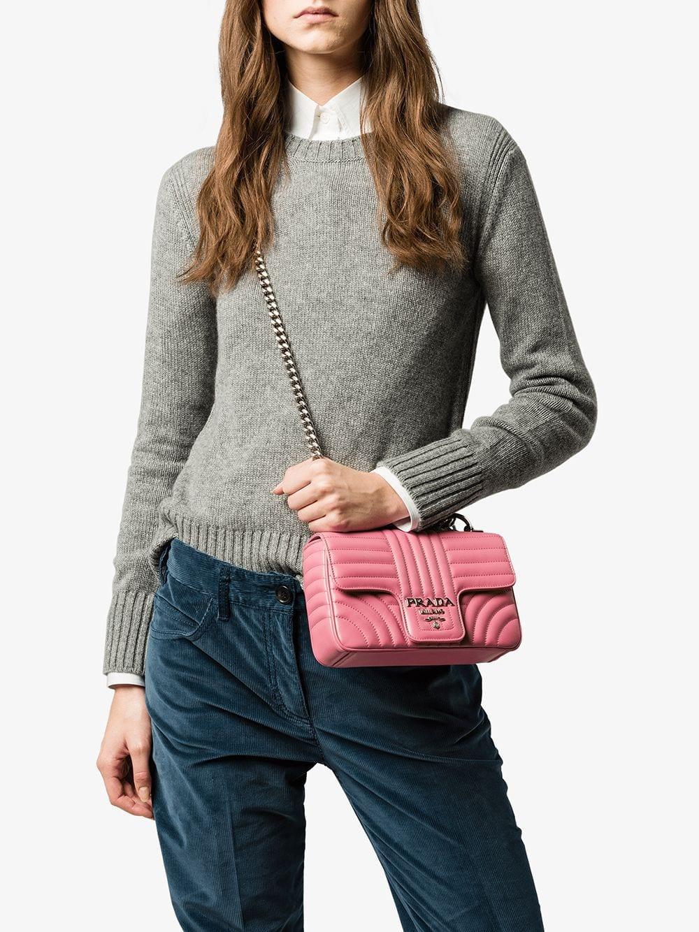 Prada Diagramme Leather Shoulder Bag in Pink | Lyst