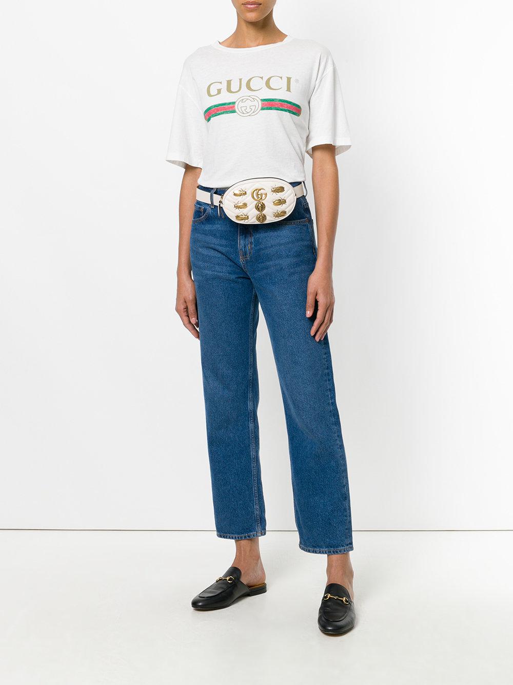 Gucci Leather Gg Marmont Belt Bag in White - Lyst