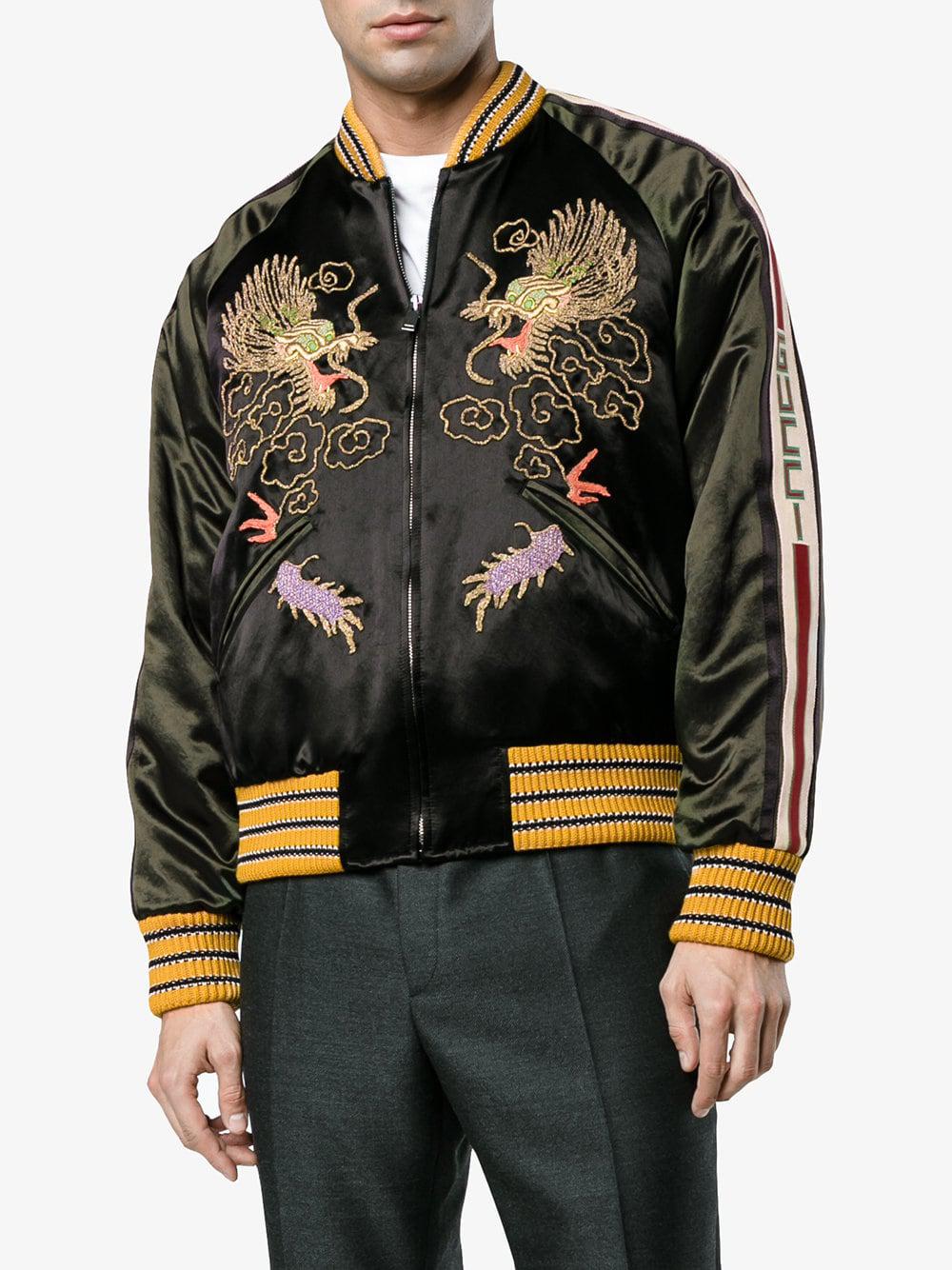 GG Embroidered Dragon Bomber Jacket 