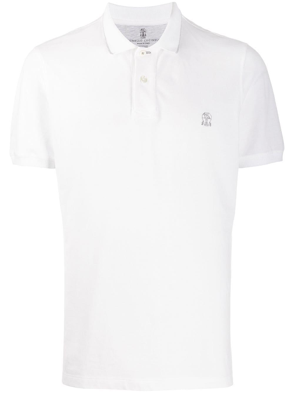 Brunello Cucinelli Cotton Logo Embroidered Polo Shirt in White for Men ...