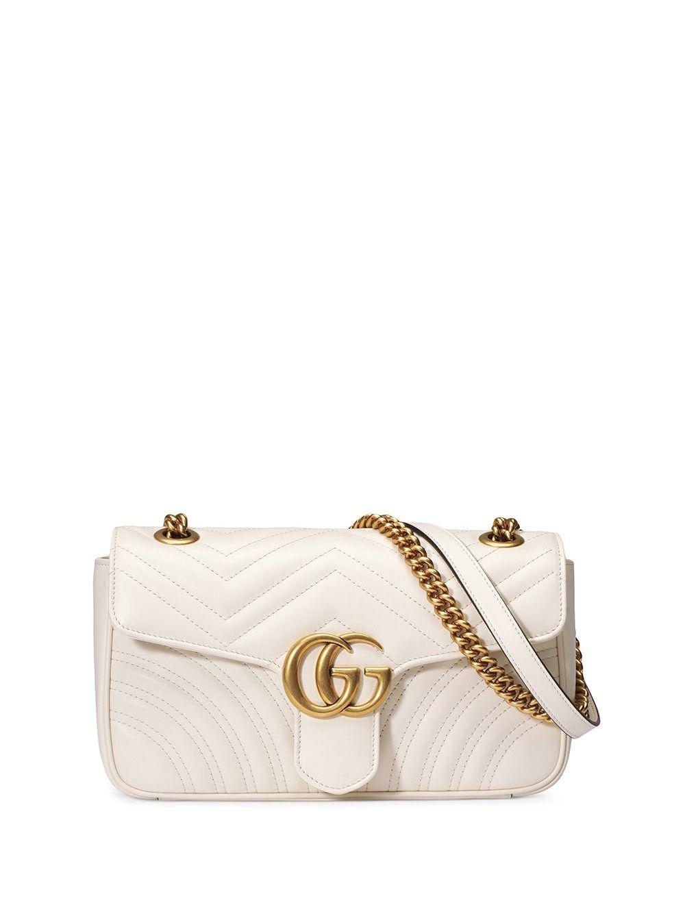 Gucci Leather GG Marmont Small Matelassé Shoulder Bag in White - Lyst