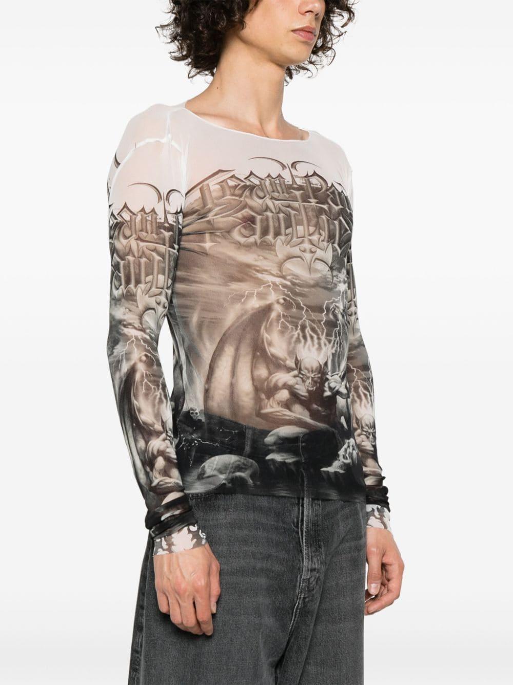 Jean Paul Gaultier Diablo-Print Mesh T-Shirt in Grey | Lyst UK