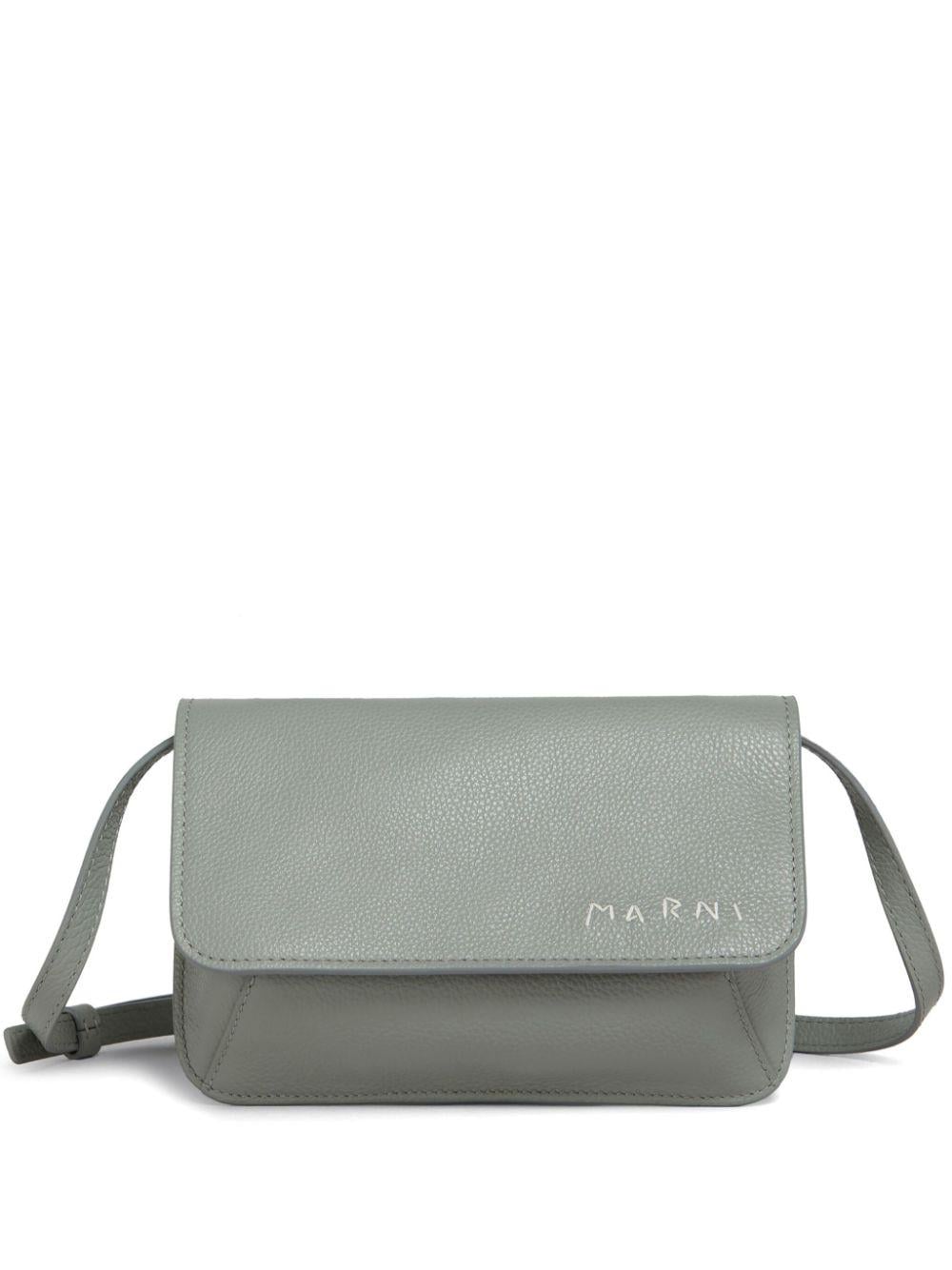 Marni メンズ グレー レザーショルダーバッグ メッセンジャーバッグ 