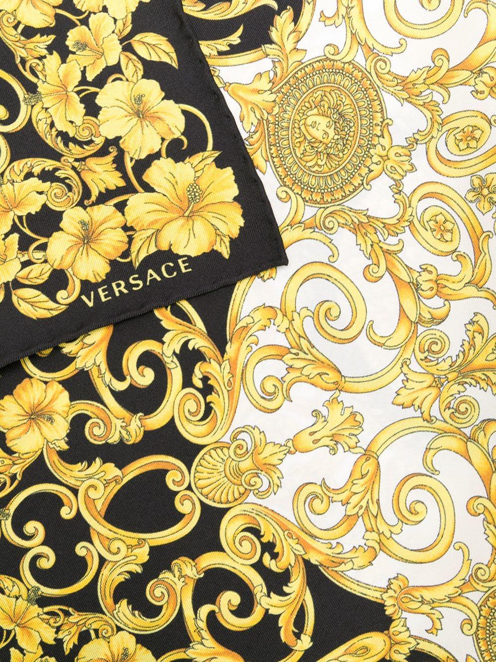 Versace Silk Gold Hibiscus Print Scarf in Black for Men - Lyst