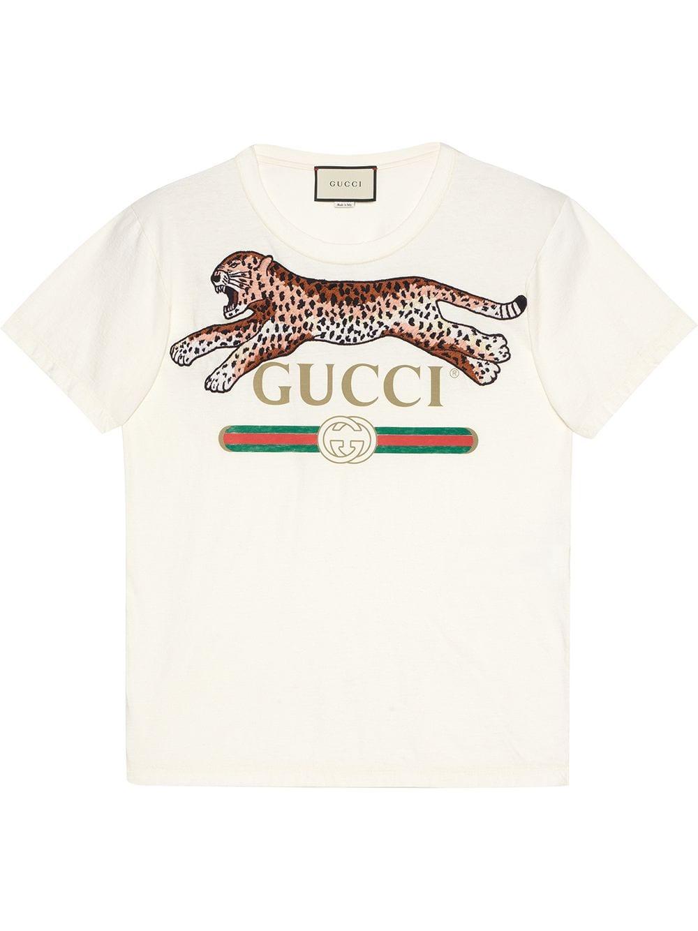 Tilskyndelse Opaque Beskrivende Gucci Logo Leopard T-shirt in White for Men | Lyst