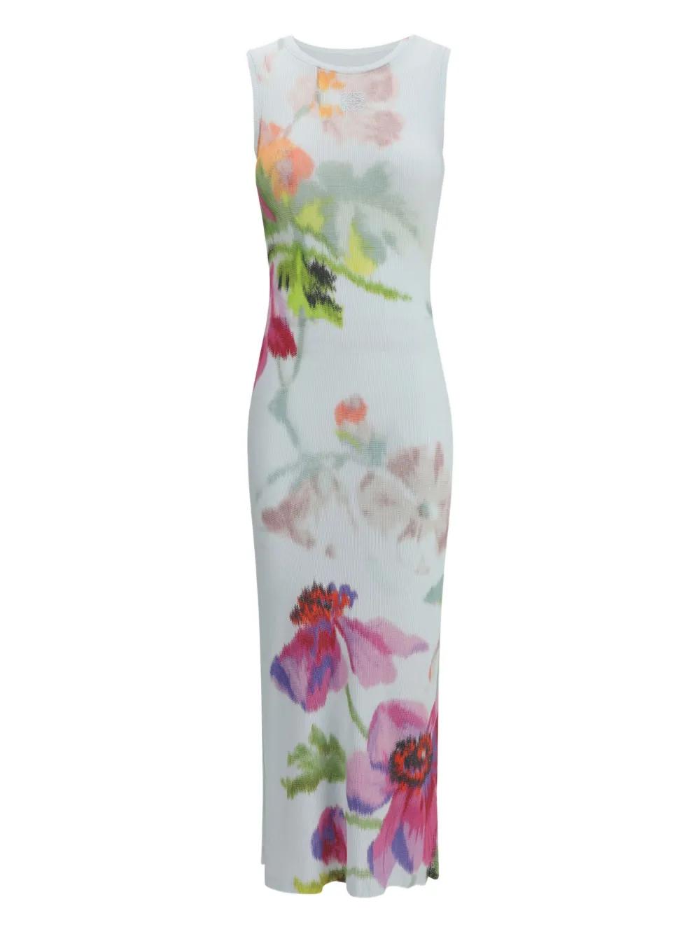 ワンピース Loewe Loewe Floral Print Ribbed Jersey Dress LOEWE Floral-print ribbed silk and cotton-blend midi dress