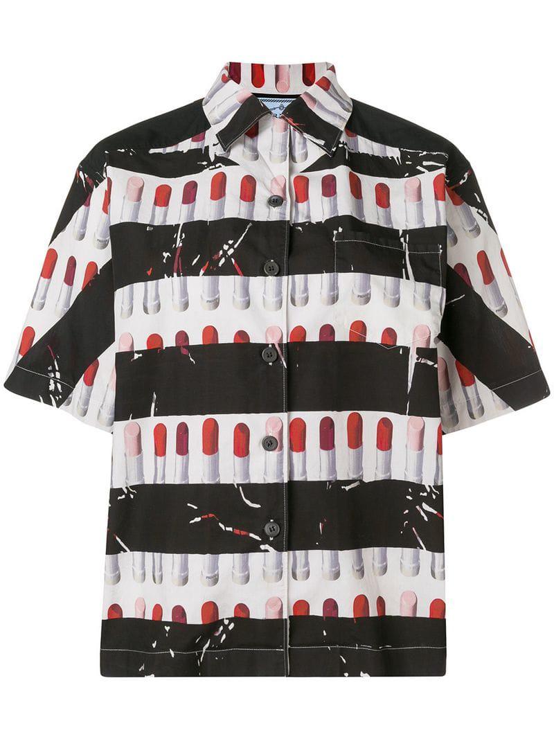 Prada Striped Lipstick Print Board Shirt in Black | Lyst