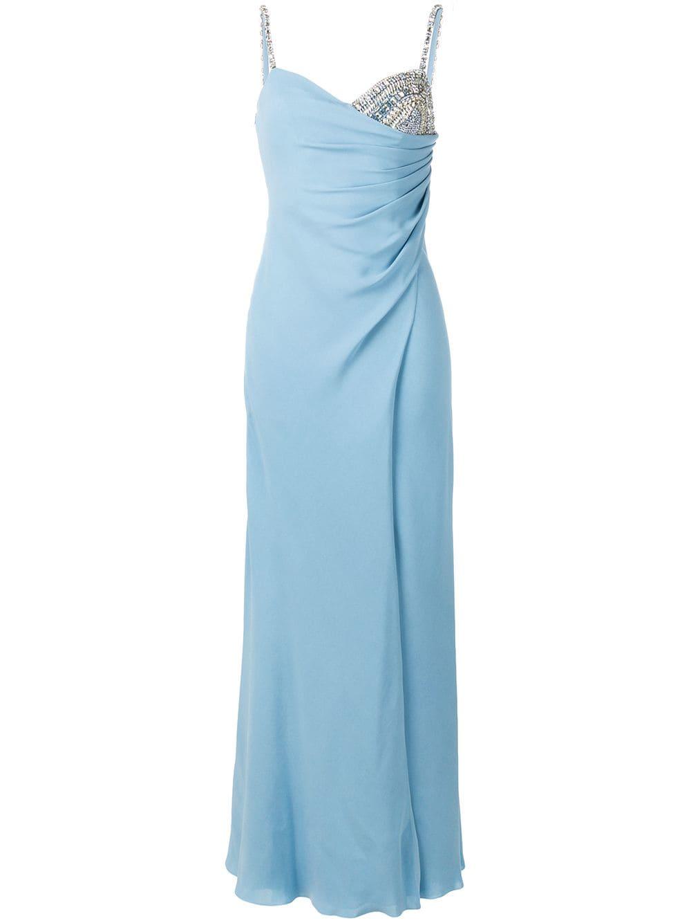 Versace Crystal Embellished Draped Gown in Blue | Lyst Canada