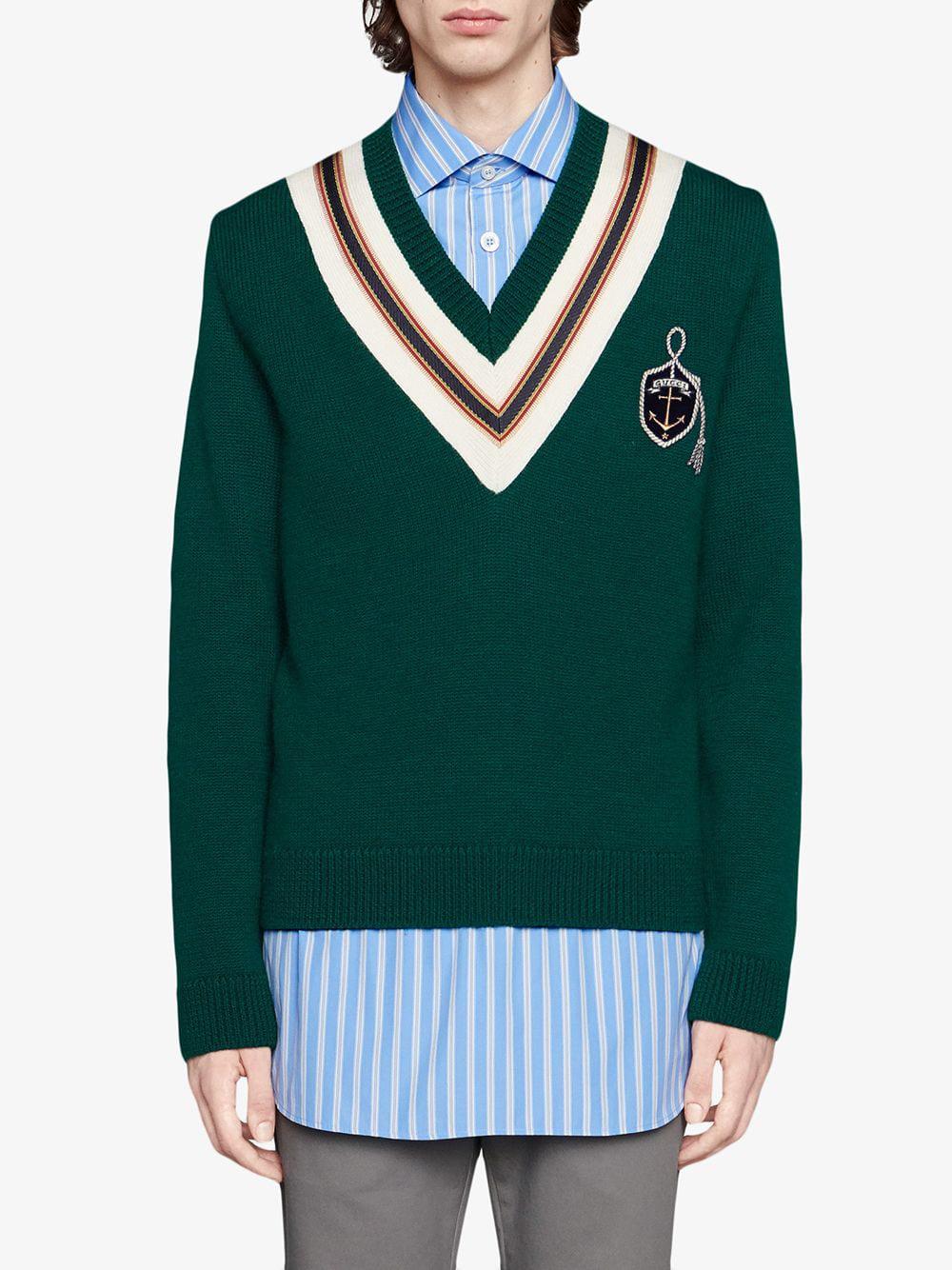 Gucci Wool Sweater With Anchor Crest in Green for Men Lyst