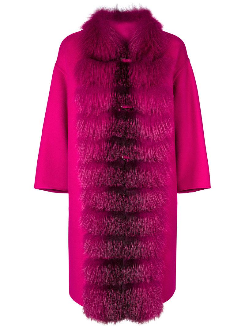 Lyst Ermanno Scervino Fur Trim Coat in Pink