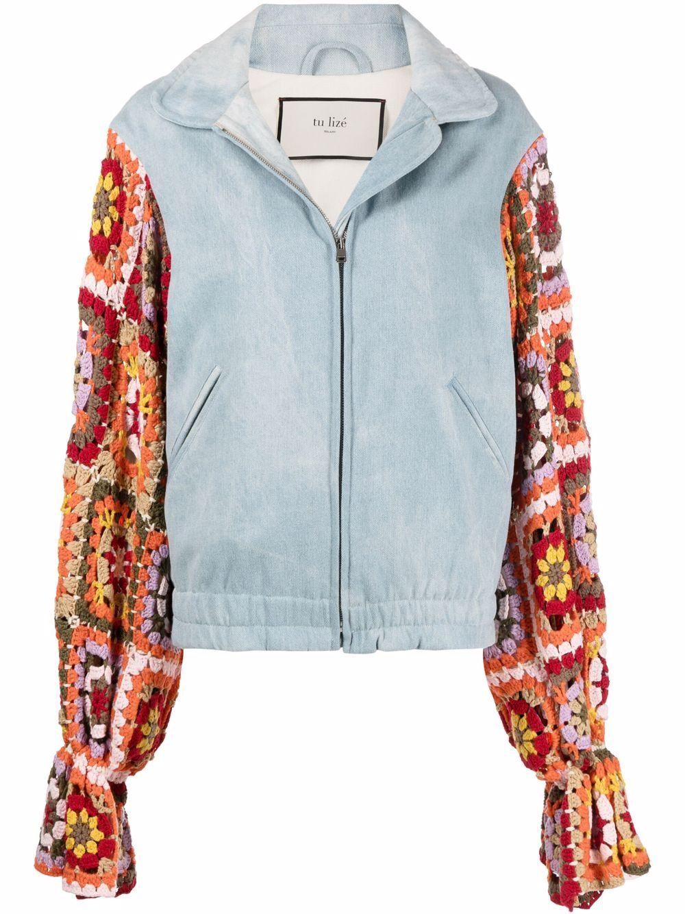 Giacca denim con maniche all'uncinetto di TU LIZE in Blu Lyst