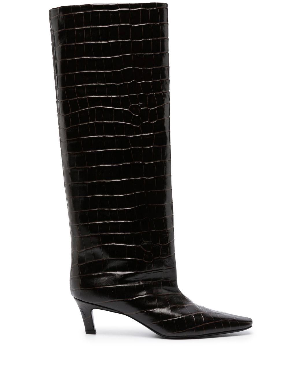 Totême Crocodile-embossed Knee-high Boots in Black | Lyst