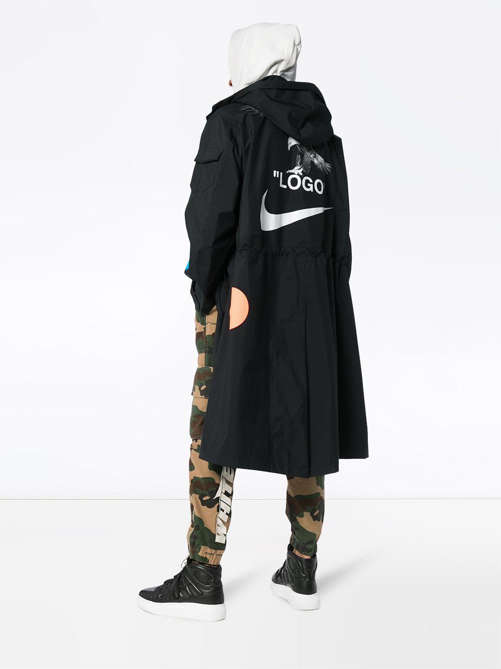 Nike X Off-white Logo Print Hooded Long Jacket in Black for Men - Lyst