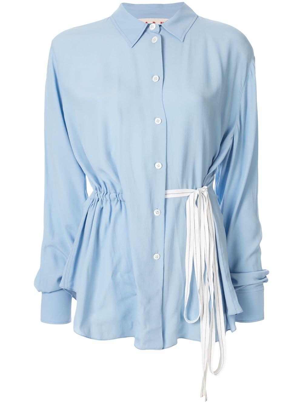 Marni Silk Drawstring Waist Shirt in Blue - Lyst