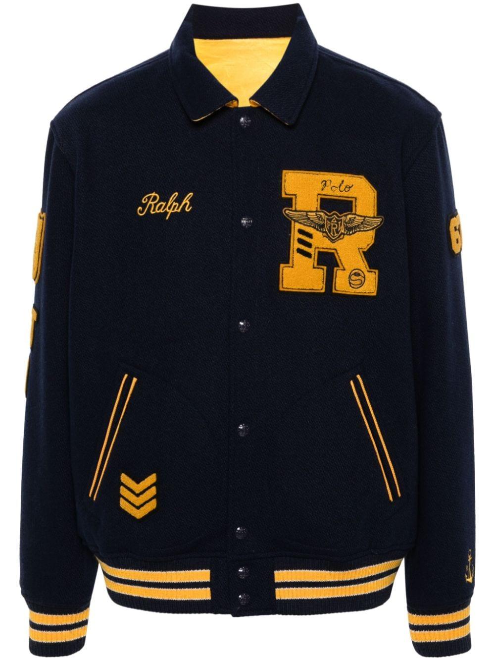 Polo Ralph Lauren Logo appliqu Reversible Bomber Jacket in Blue