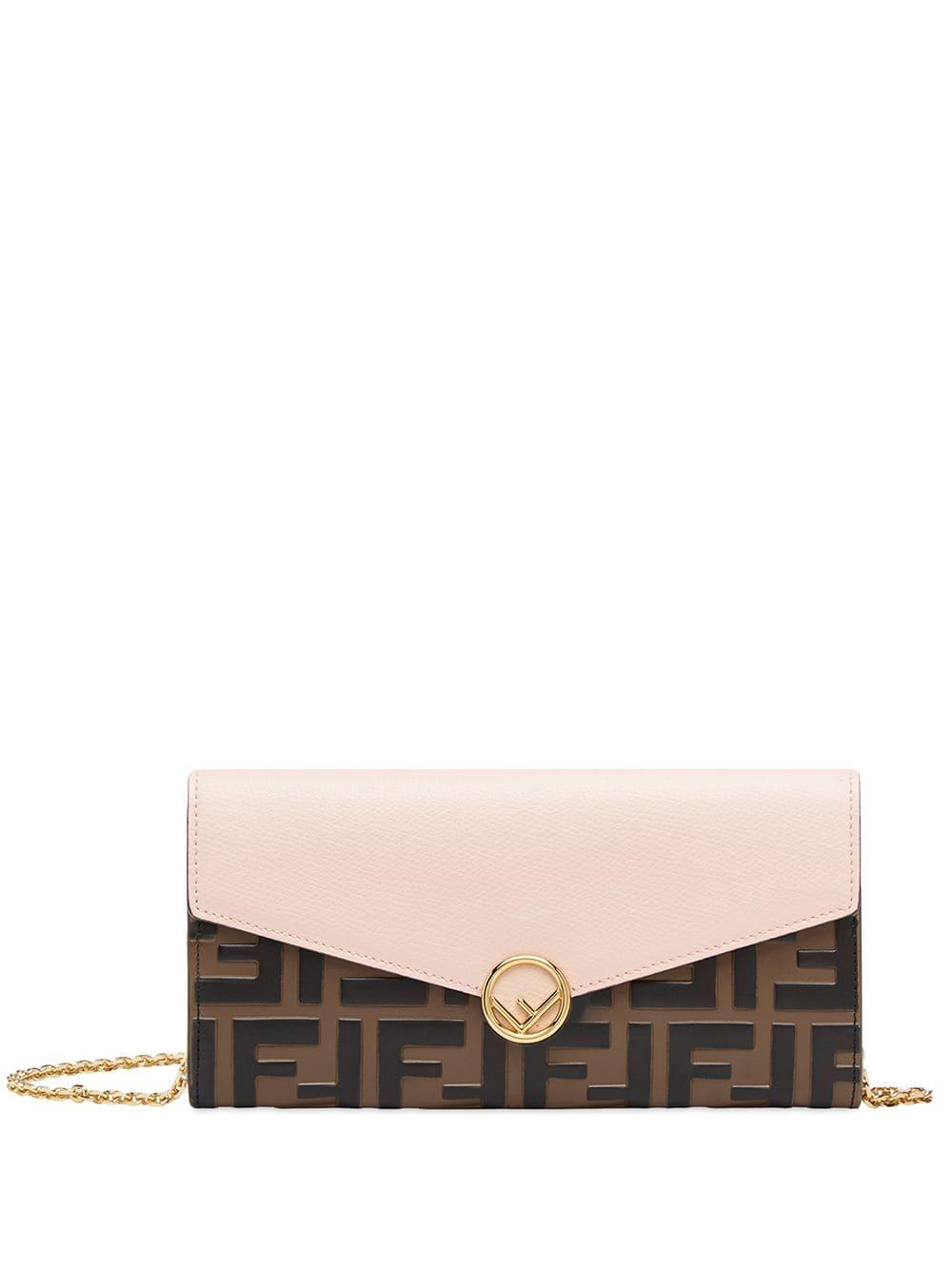 Fendi Leather Continental With Chain in Brown | Lyst