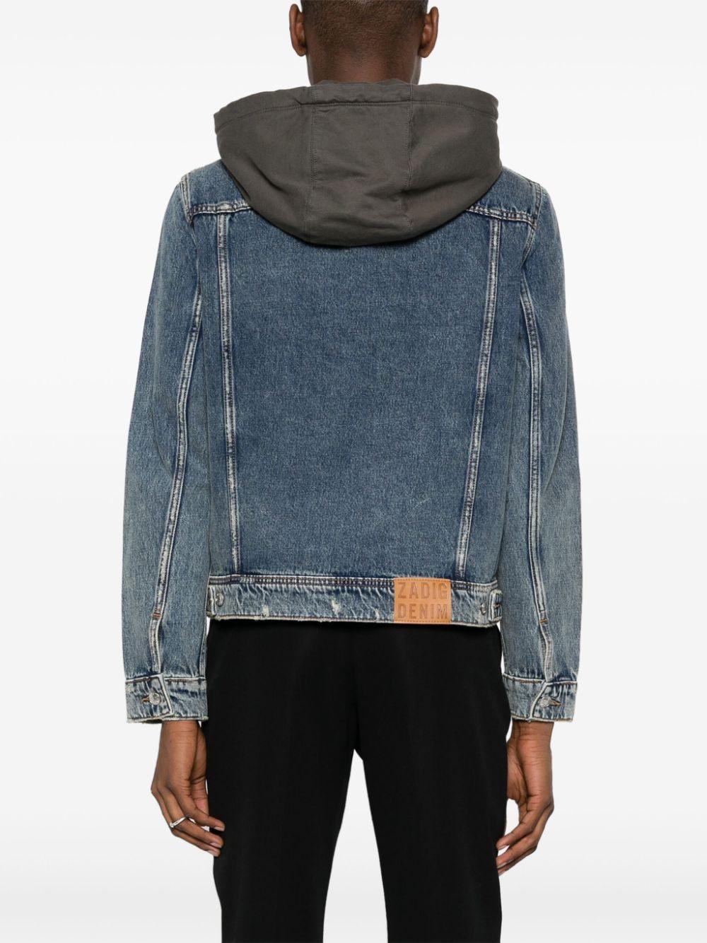 Distressed hooded denim outlet jacket