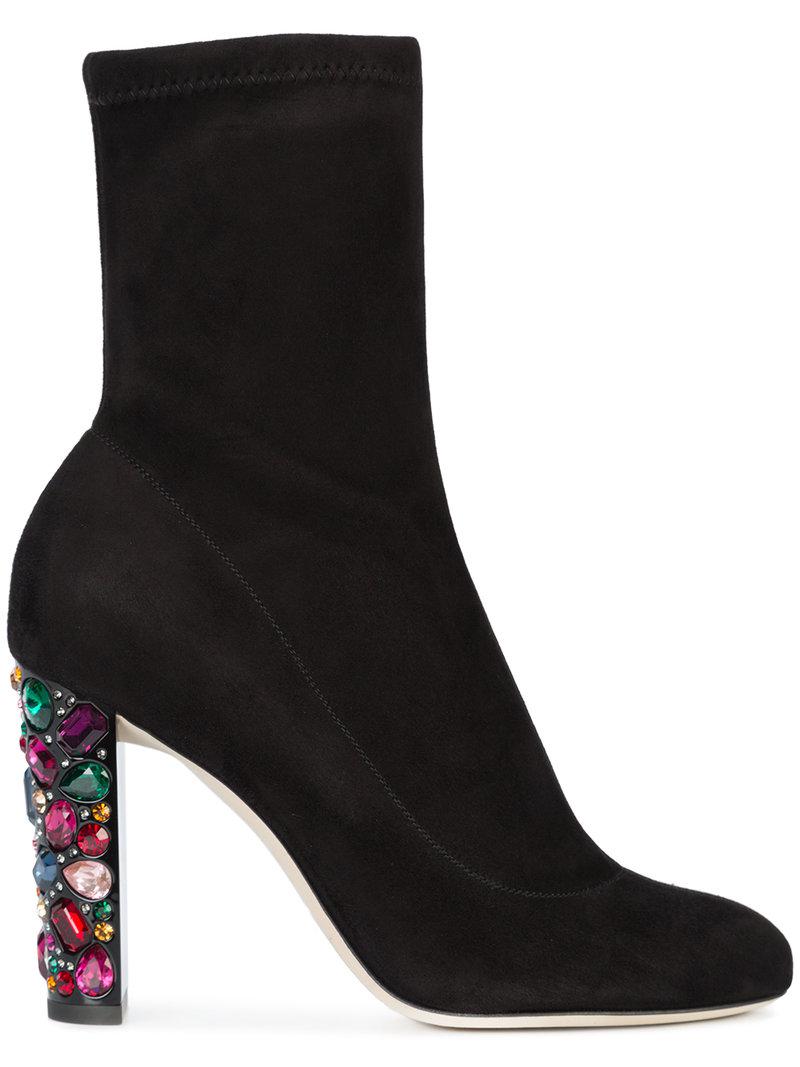 Jimmy Choo Leather Jewel Embellished Boots in Black - Lyst