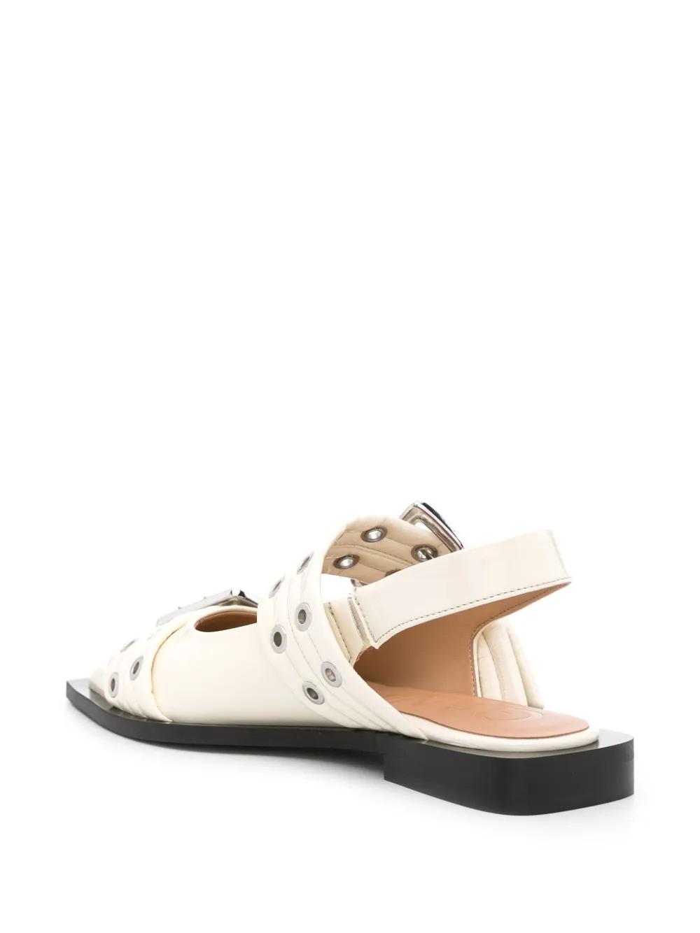 Ganni Wide Welt バックル フラットパンプス ホワイト | Lyst