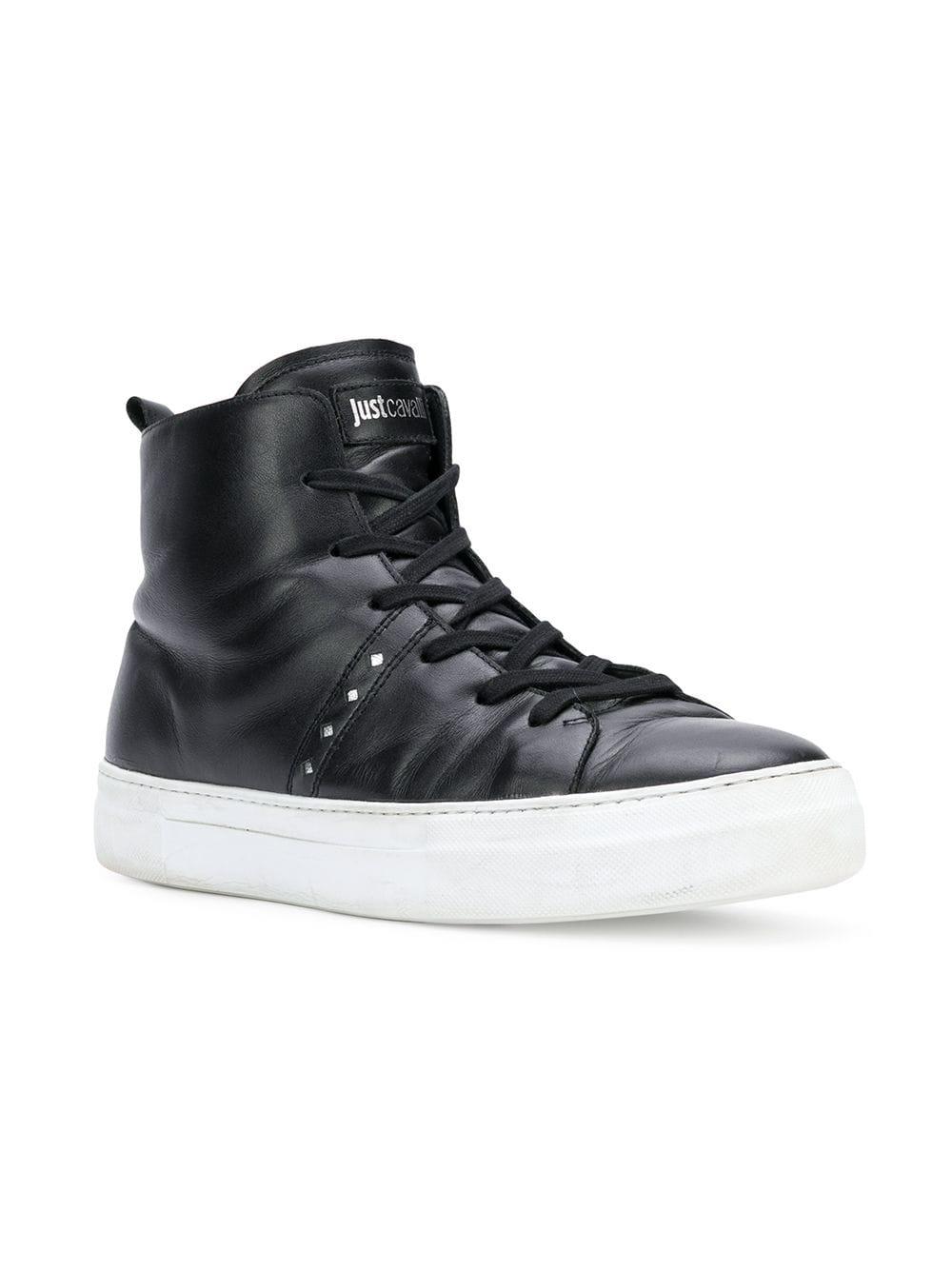 Just Cavalli Leather Studded Hi-top Sneakers in Black for Men - Lyst