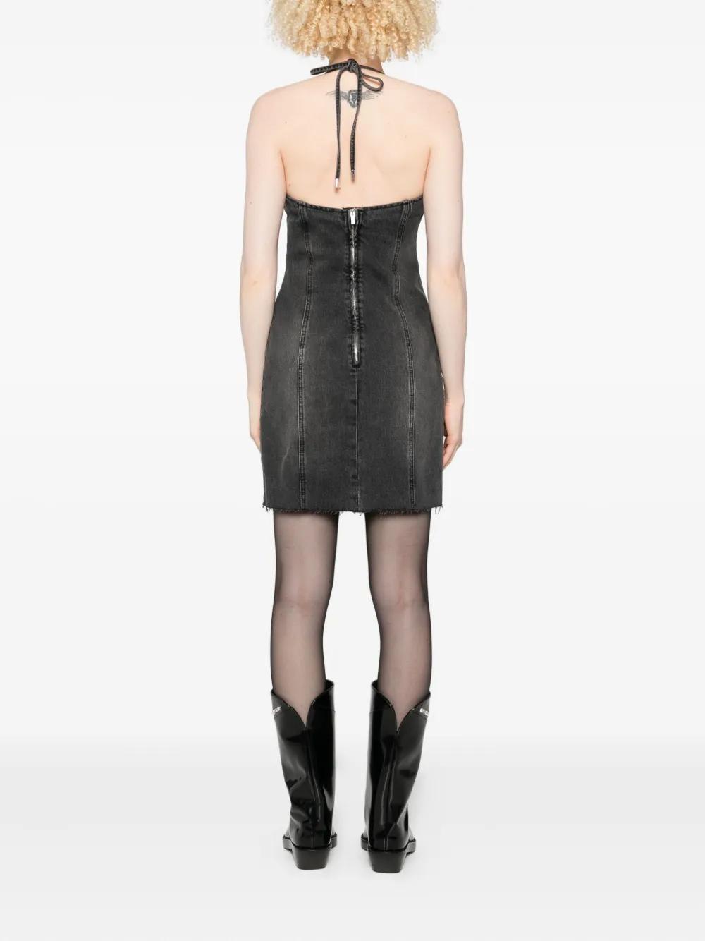 Blumarine Halter-Neck Frayed Denim Dress in Black Lyst UK