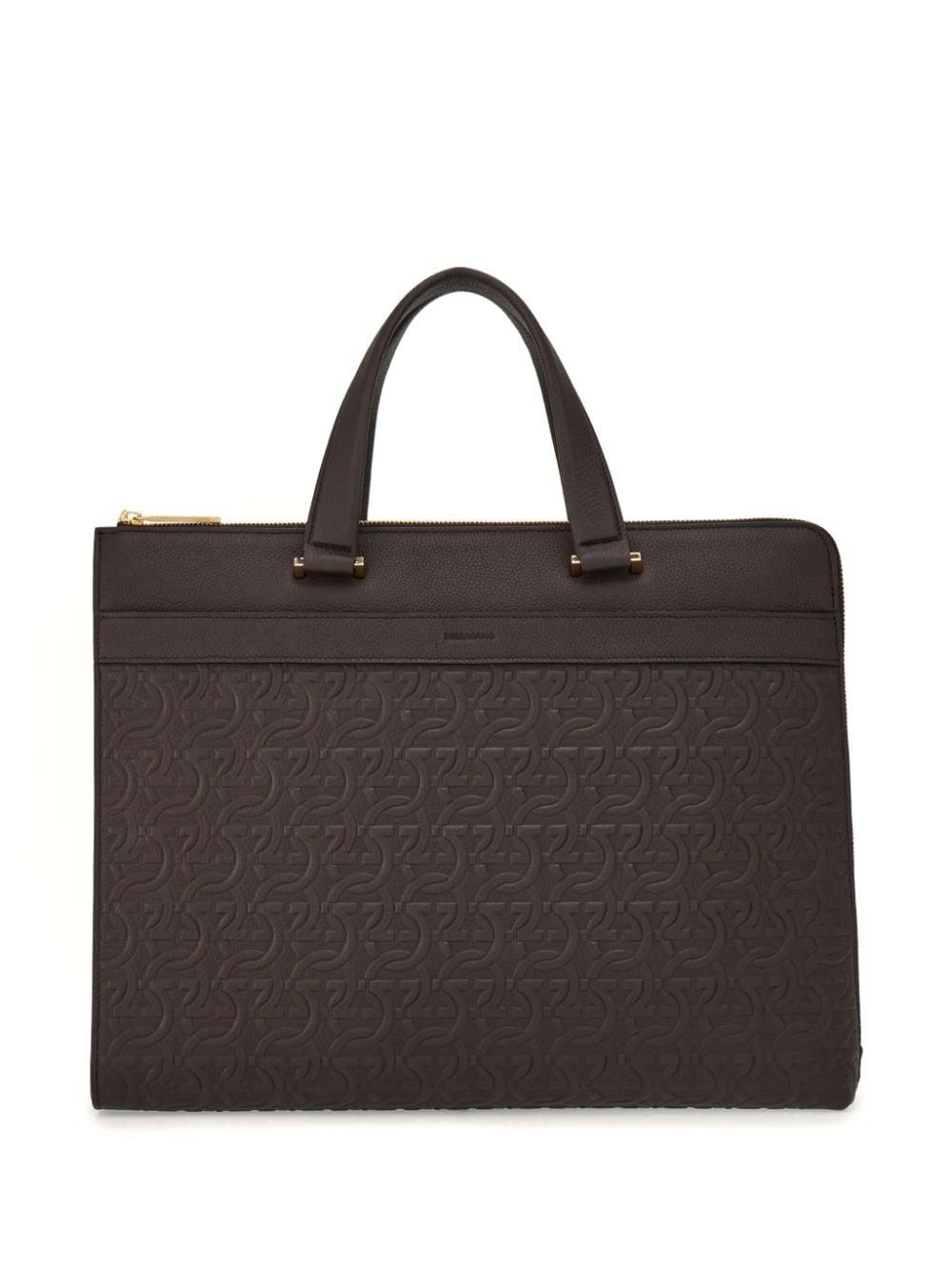 Ferragamo Gancini Print Leather Laptop Bag in Black for Men Lyst Canada