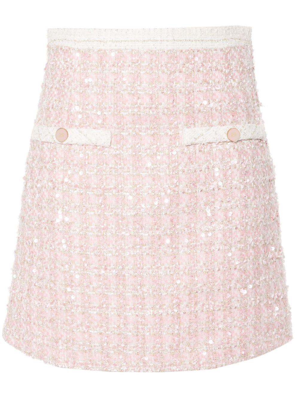 Sandro Tweed Mini Skirt ツイードミニスカート Mini tweed pleated skirt white / beige For Women | Sandro Paris